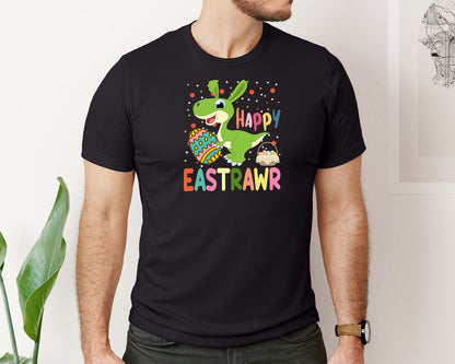 brand:Bella Canvas|color:Black|Happy Eastrawr Happy Easter Dinosaur 2 Graphic T-Shirt