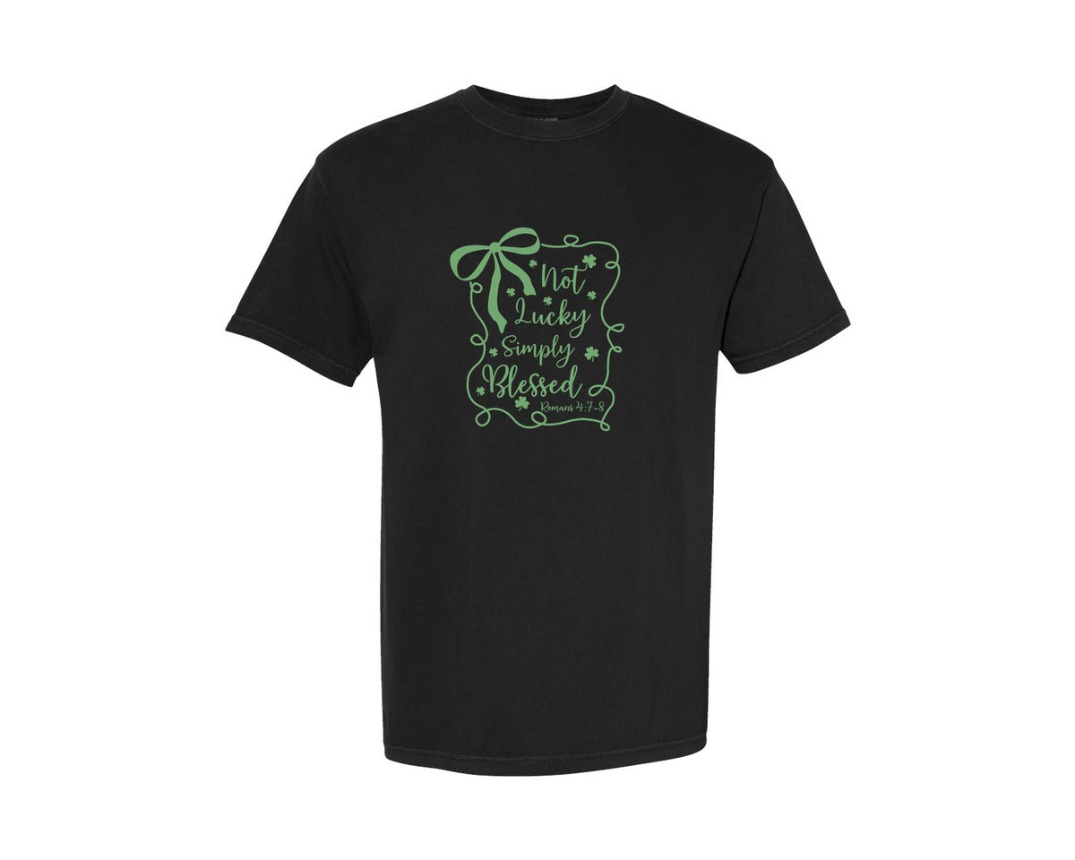 brand:Comfort Colors|color:Black|Not Lucky Simply Blessed Lucky Graphic T-Shirt