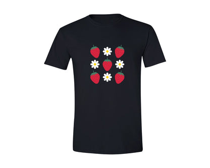 brand:Generic|color:Black|Retro Summer Strawberry Daisy Graphic T-Shirt