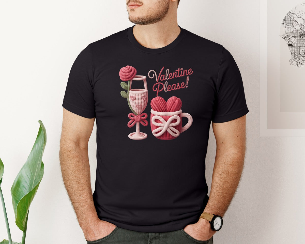brand:Bella Canvas|color:Black|Crochet Valentine Please Coffee Cup Graphic T-Shirt