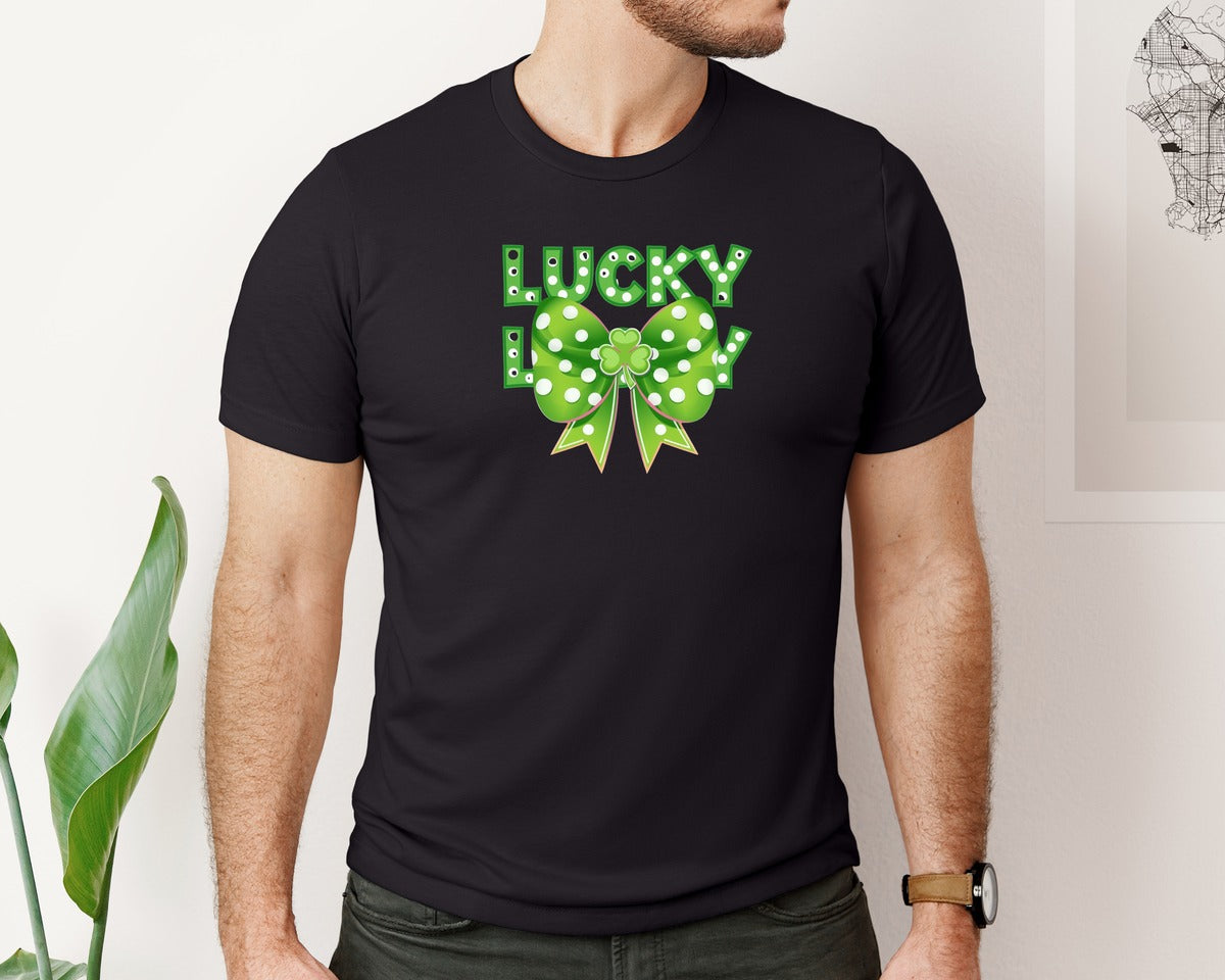 brand:Bella Canvas|color:Black|Coquette Lucky Bow St Patricks Day 4 Graphic T-Shirt