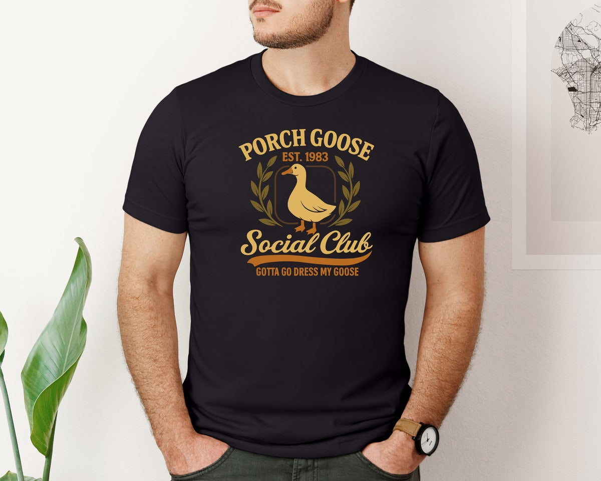 brand:Bella Canvas|color:Black|Porch Goose Social Club Graphic T-Shirt