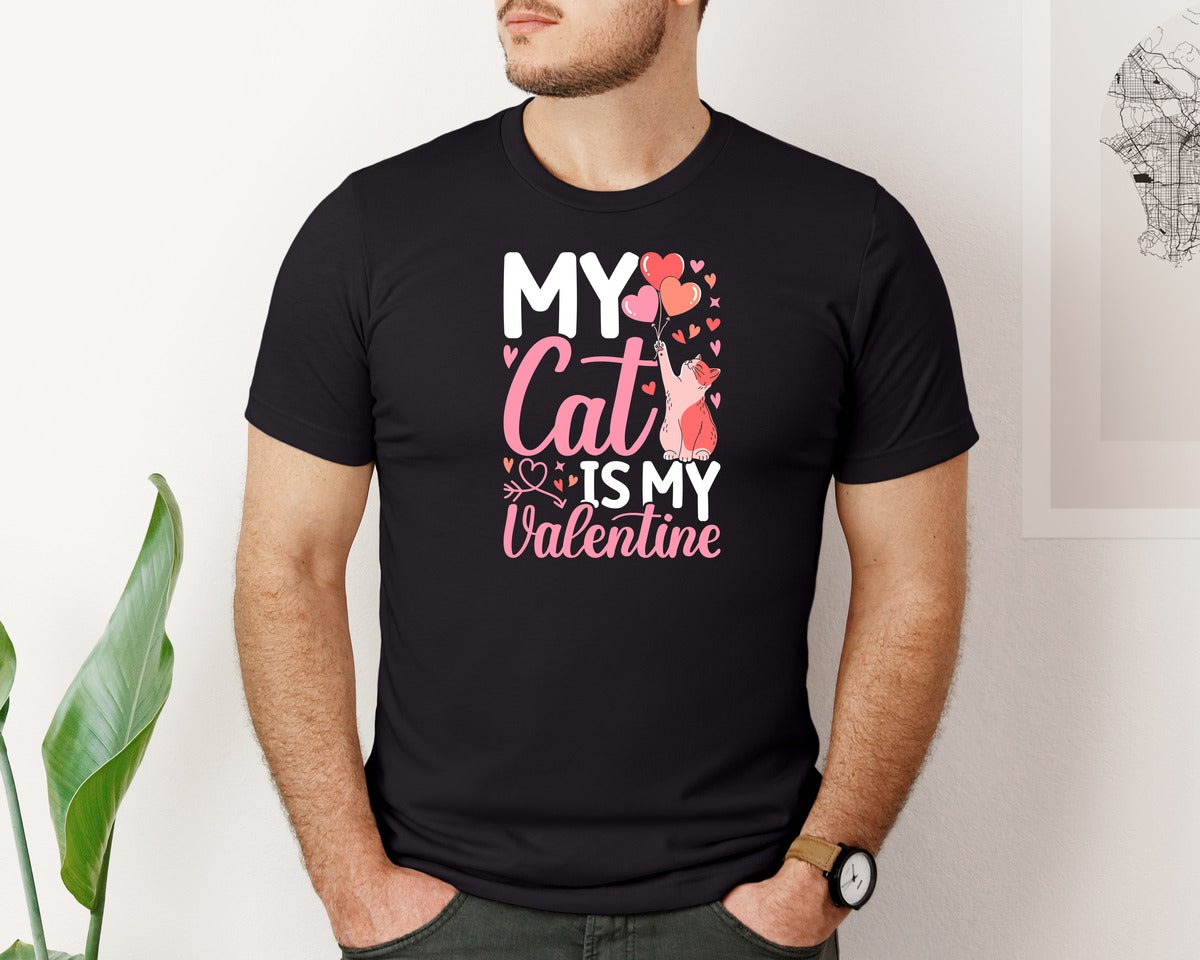 brand:Bella Canvas|color:Black|Cat Love Valentines Day T Shirt Graphic T-Shirt