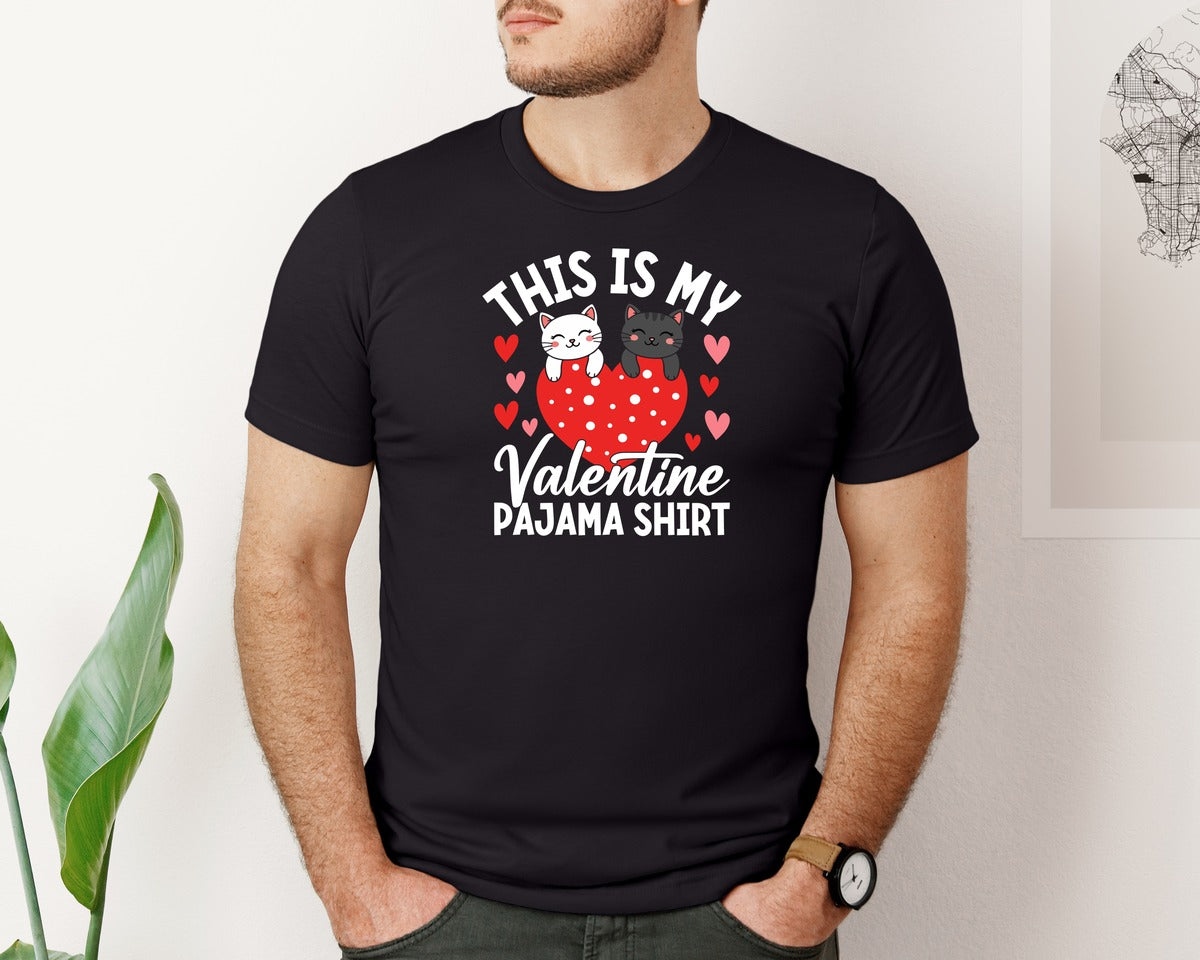 brand:Bella Canvas|color:Black|Cute Pajama Valentines Day T Shirt Graphic T-Shirt