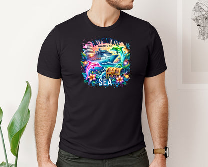 brand:Bella Canvas|color:Black|Adventure Awaits At Sea Cruise Graphic T-Shirt