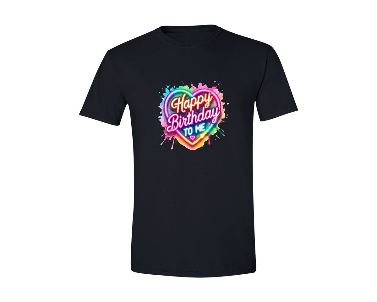 brand:Generic|color:Black|Neon Happy Birthday To Me Heart Graphic T-Shirt