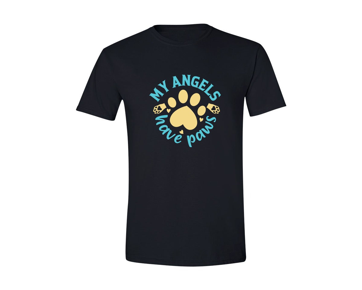 brand:Generic|color:Black|My Angels Have Paws Cut File Design 8 Graphic T-Shirt