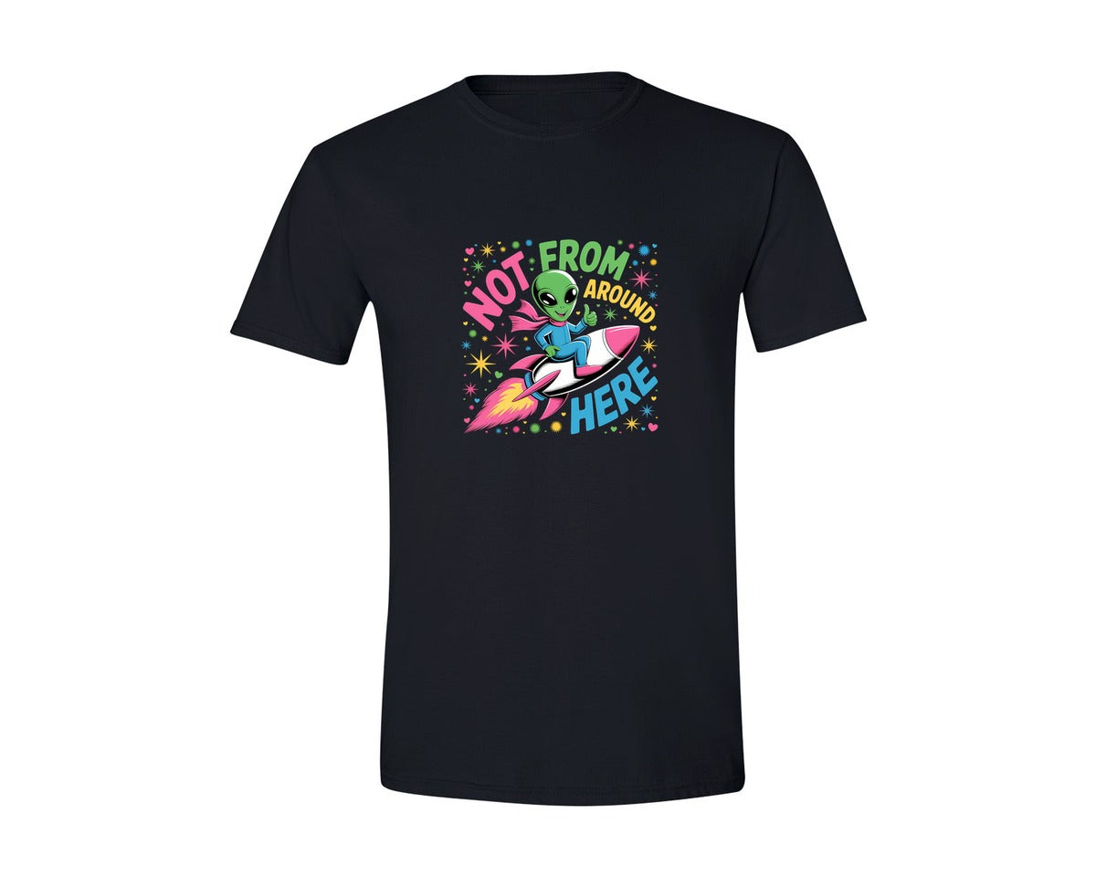 brand:Generic|color:Black|Not From Around Here Alien Rocket Graphic T-Shirt