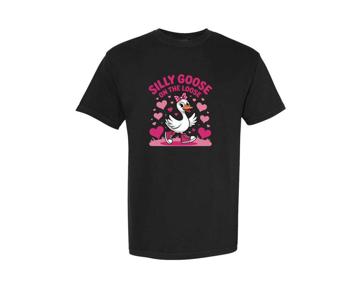 brand:Comfort Colors|color:Black|Silly Goose On The Loose Valentine Graphic T-Shirt