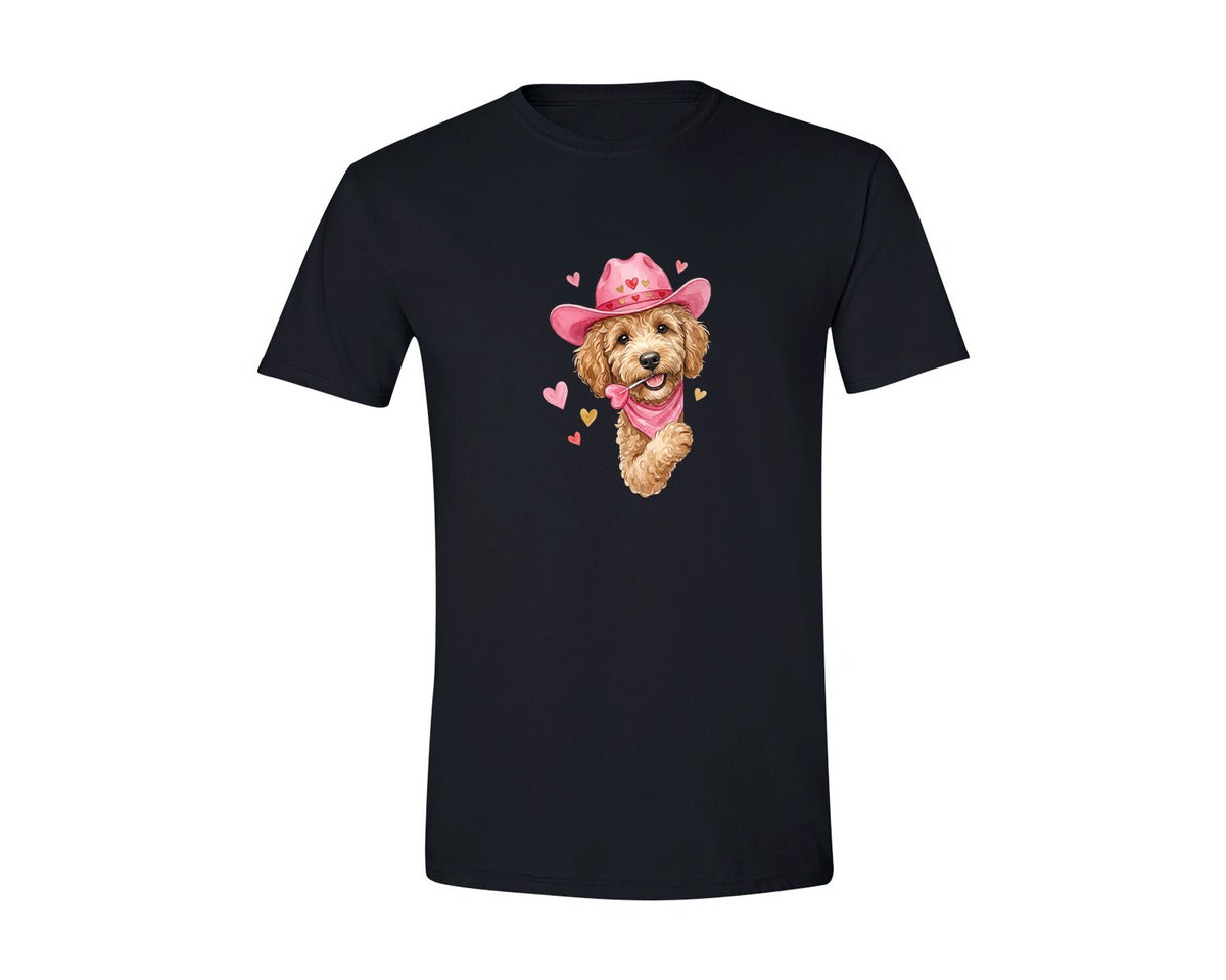 brand:Generic|color:Black|Valentine Cowboy Golden Doodle Dog Graphic T-Shirt