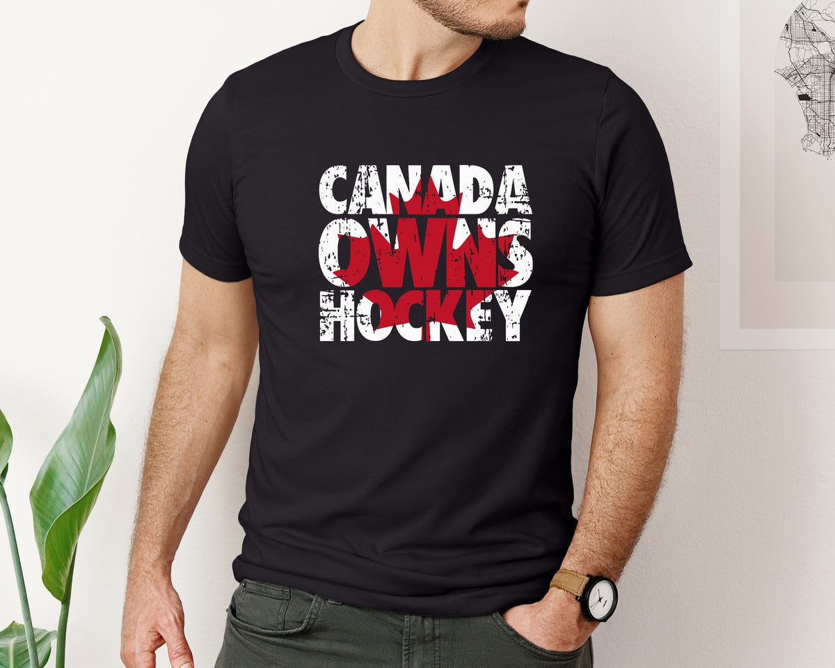 brand:Bella Canvas|color:Black|Canada Owns Hockey 7 Graphic T-Shirt