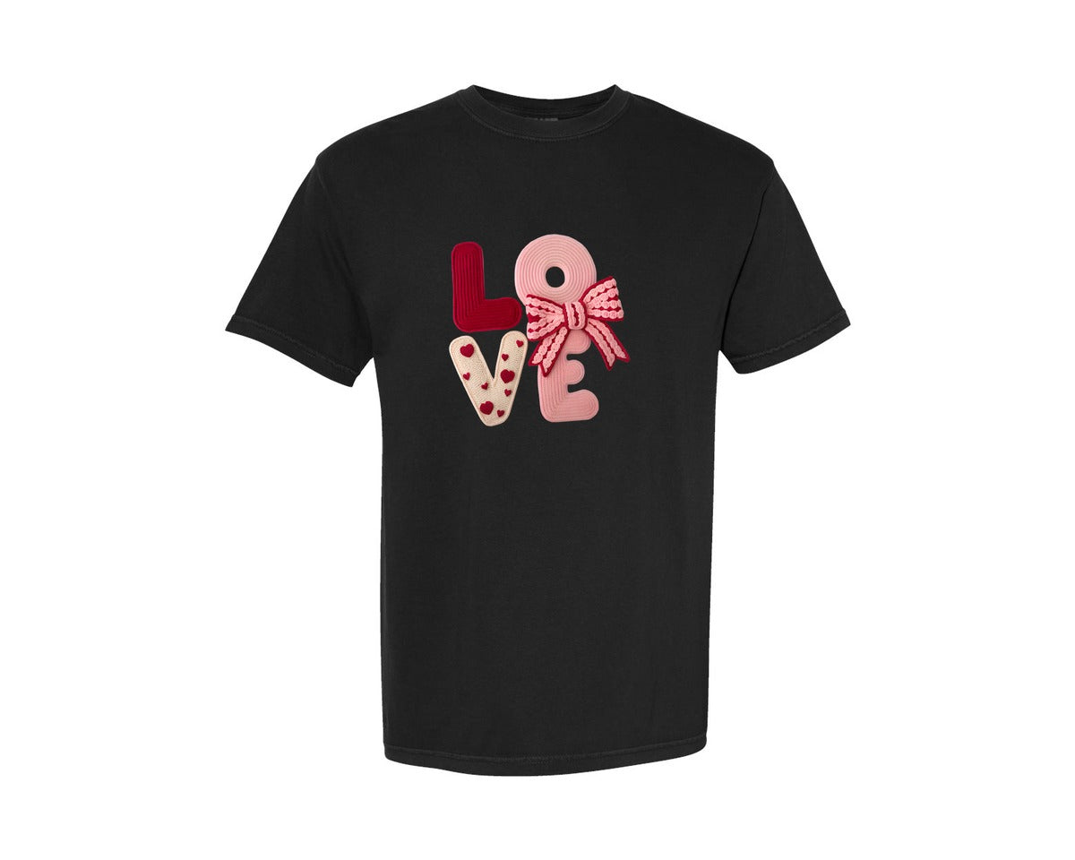brand:Comfort Colors|color:Black|Faux Yarn Valentine Love Valentine 2 Graphic T-Shirt