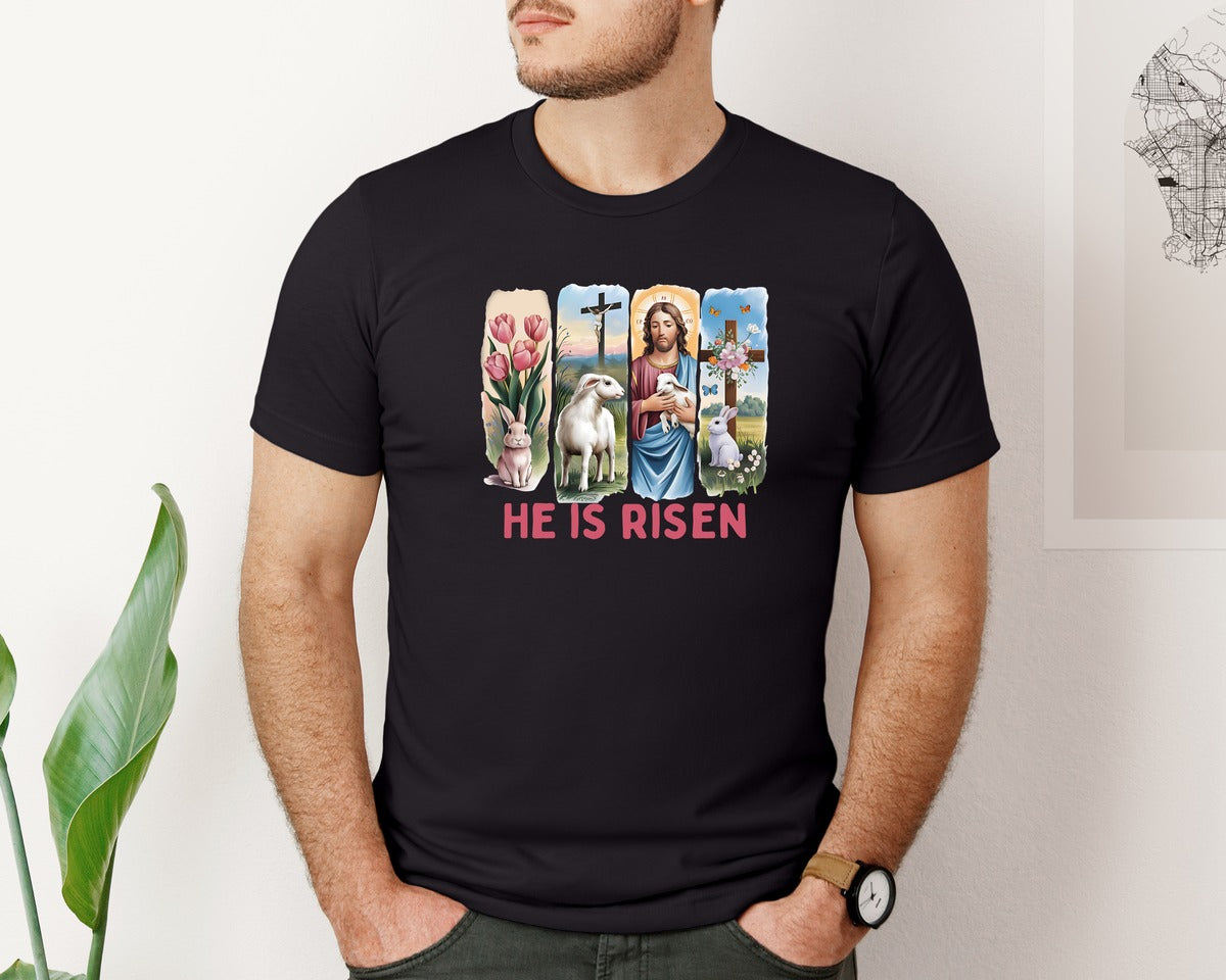 brand:Bella Canvas|color:Black|He Is Risen Christian Easter 6 Graphic T-Shirt