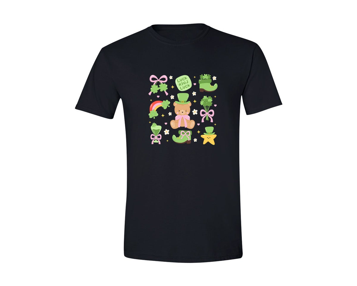 brand:Generic|color:Black|Lucky St Patrick Kawaii Bear Graphic T-Shirt