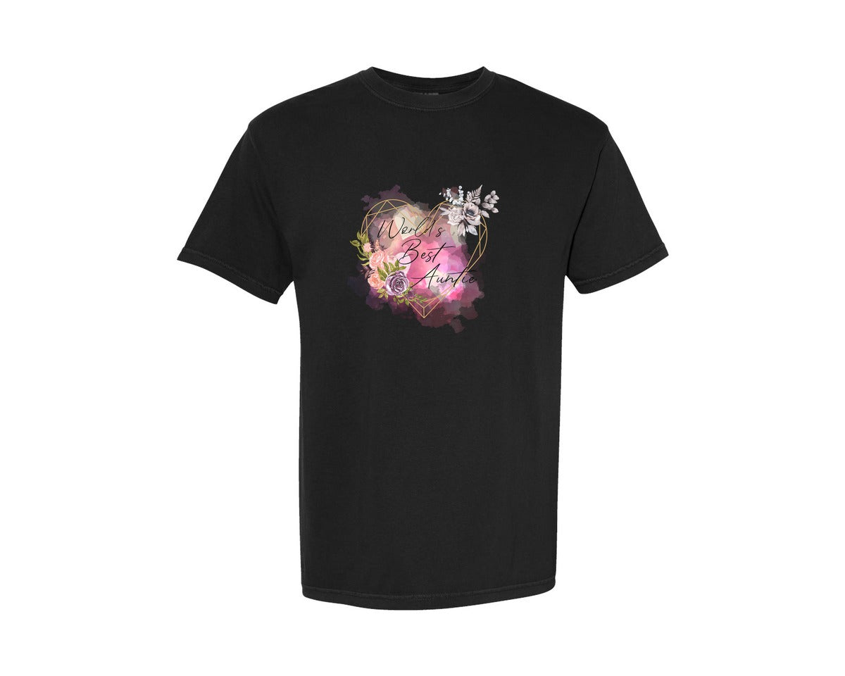 brand:Comfort Colors|color:Black|Worlds Best Auntie Heart Graphic T-Shirt