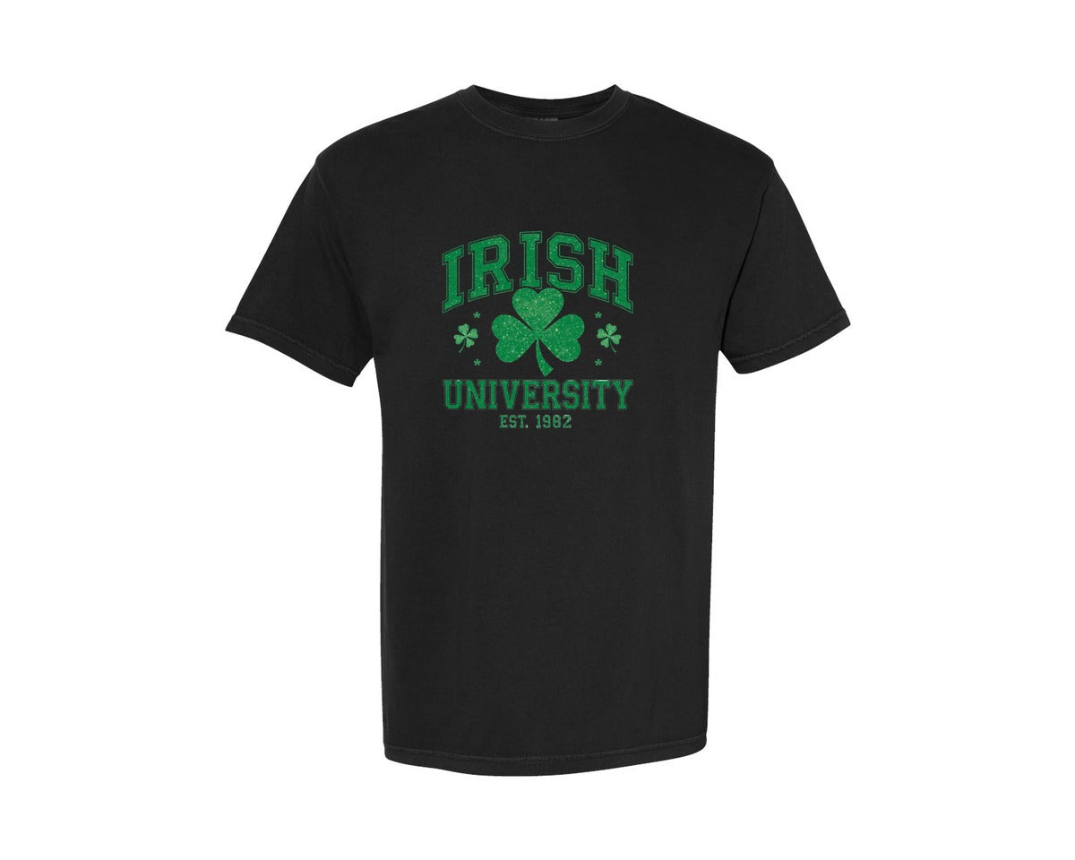 brand:Comfort Colors|color:Black|St Patricks Day Irish University 3 Graphic T-Shirt
