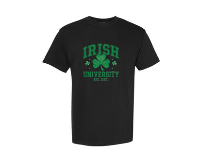 brand:Comfort Colors|color:Black|St Patricks Day Irish University 3 Graphic T-Shirt