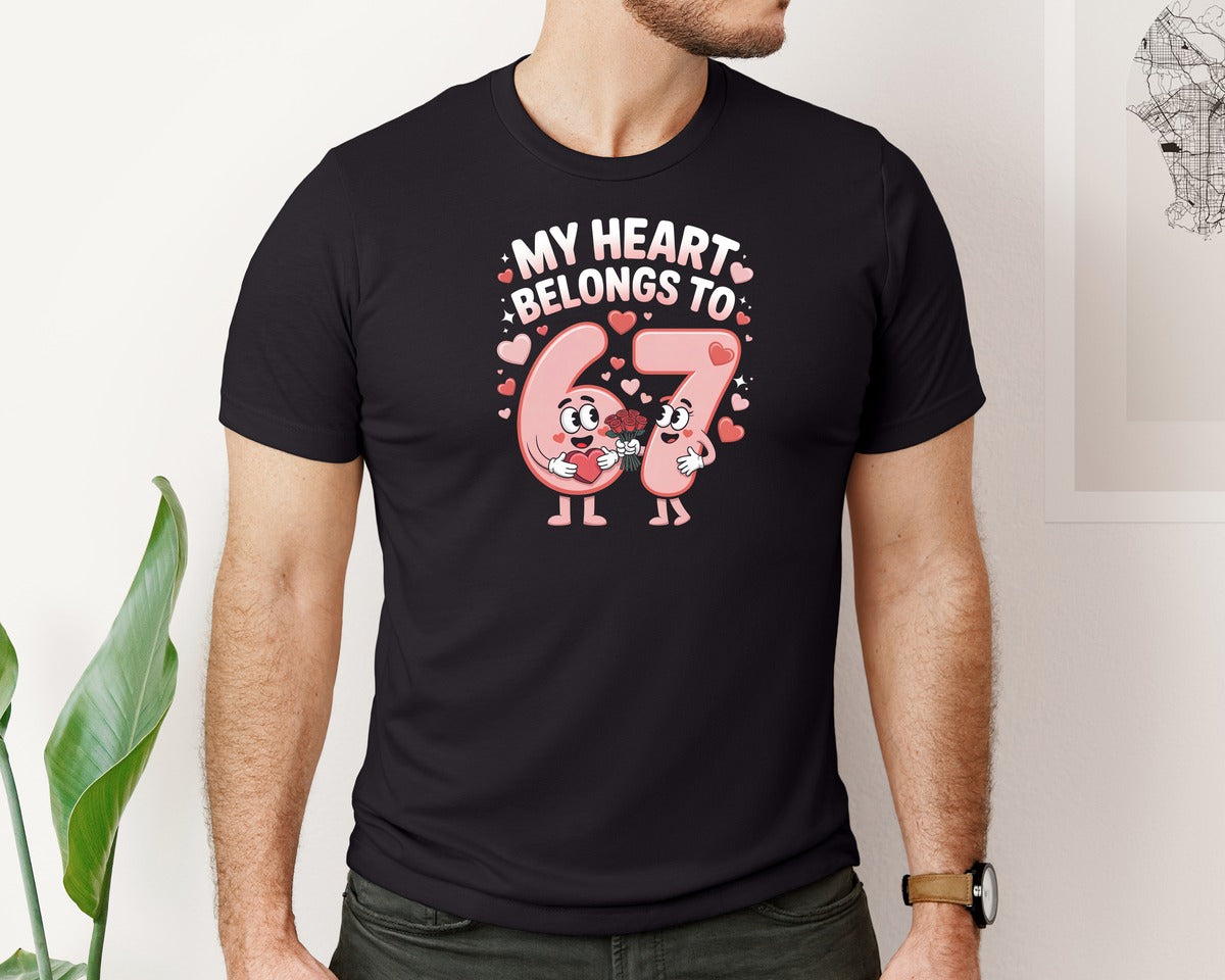 brand:Bella Canvas|color:Black|67 Valentines Day My Heart Belongs To Graphic T-Shirt
