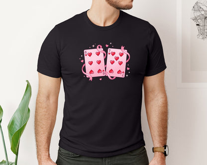 brand:Bella Canvas|color:Black|6 7 Hearts Cards Valentine Day Tshirt Design 2 Graphic T-Shirt