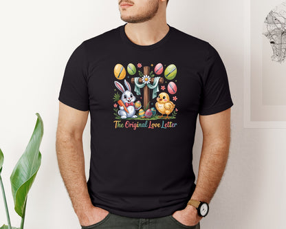 brand:Bella Canvas|color:Black|Religious Easter Bunny And Cross Graphic T-Shirt