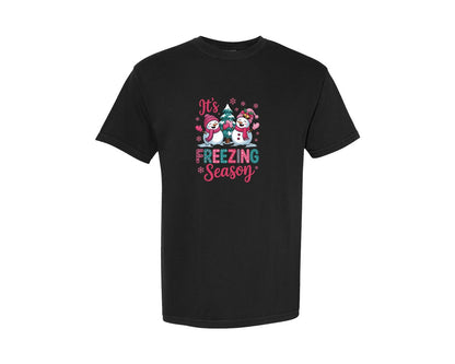 brand:Comfort Colors|color:Black|Christmas Snowman Freezing Season 2 Graphic T-Shirt