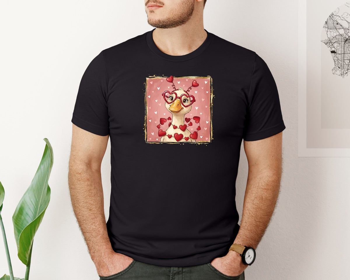 brand:Bella Canvas|color:Black|Cute Valentine Goose 5 Graphic T-Shirt
