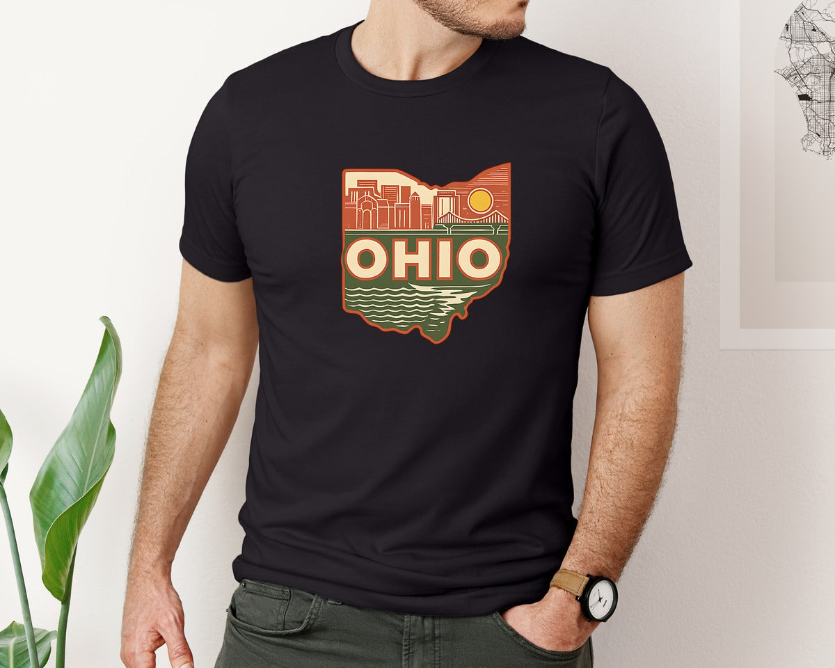 brand:Bella Canvas|color:Black|Ohio State Map 2 Graphic T-Shirt
