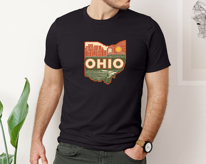 brand:Bella Canvas|color:Black|Ohio State Map 2 Graphic T-Shirt