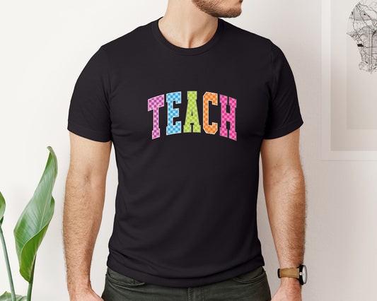 Teacher Checkered Teach Neon Preppy Graphic T-Shirt