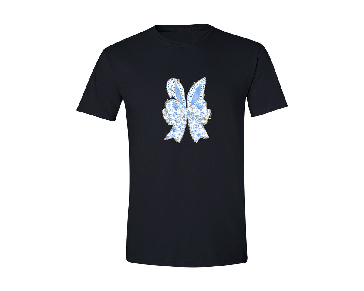 brand:Generic|color:Black|Blue Floral Chinoiserie Bunny Easter Bow