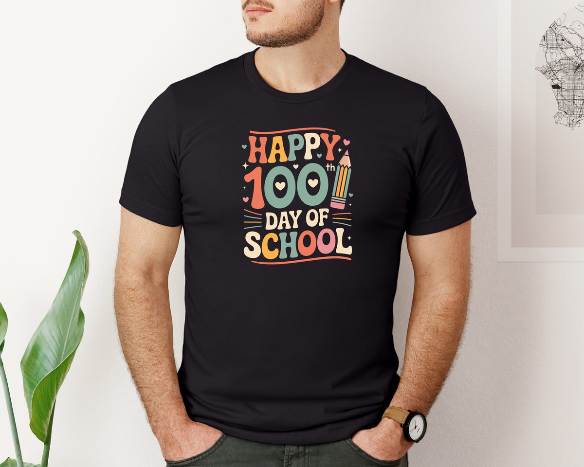 brand:Bella Canvas|color:Black|Happy 100Th Day Of School 30 Graphic T-Shirt