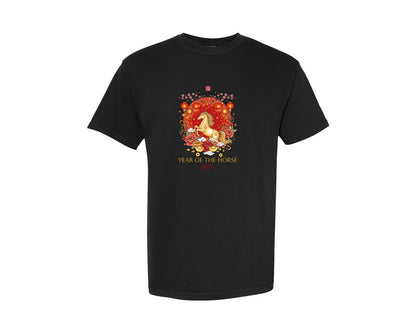 brand:Comfort Colors|color:Black|Chinese New Year Zodiac Horse Graphic T-Shirt