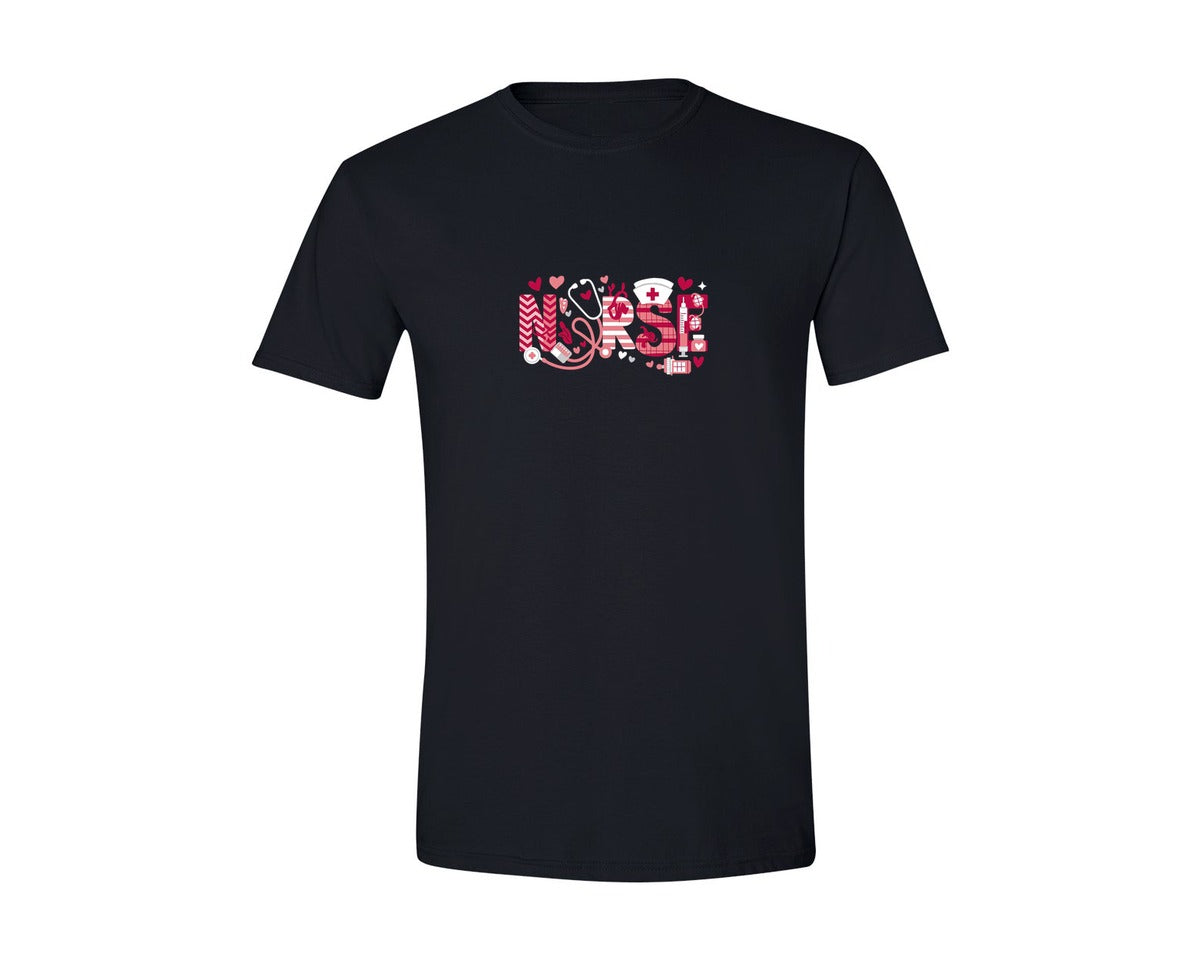 brand:Generic|color:Black|Nurse Valentines Day Valentine Scrub 5 Graphic T-Shirt