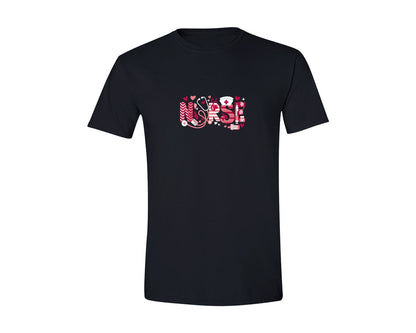 brand:Generic|color:Black|Nurse Valentines Day Valentine Scrub 5 Graphic T-Shirt