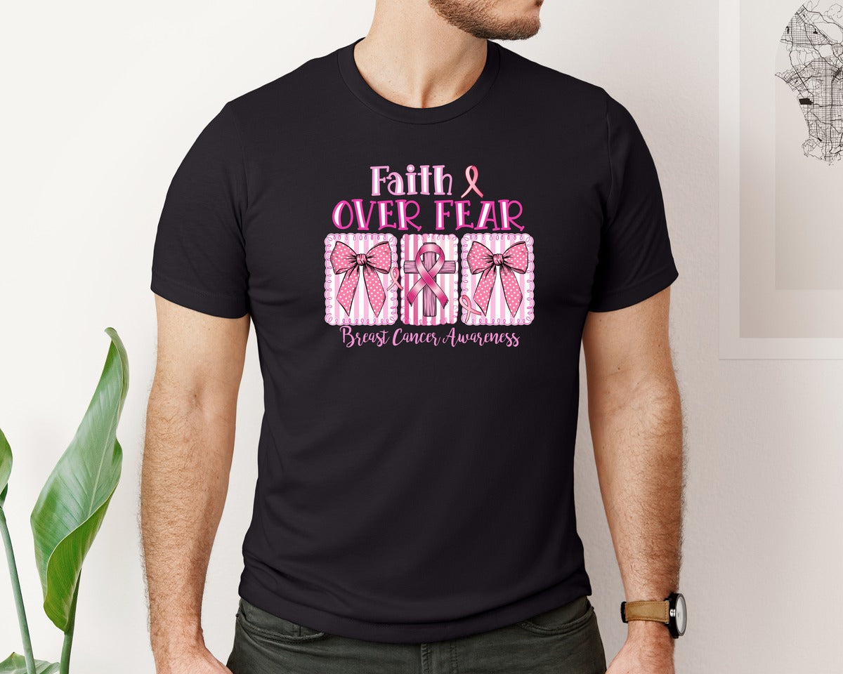 brand:Bella Canvas|color:Black|Faith Over Fear Pngjesus Cross Coquette Graphic T-Shirt