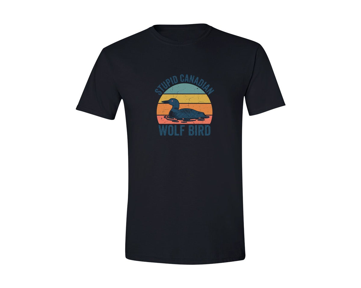 brand:Generic|color:Black|Funny Canadian Loon Retro Wolf Bird Graphic T-Shirt