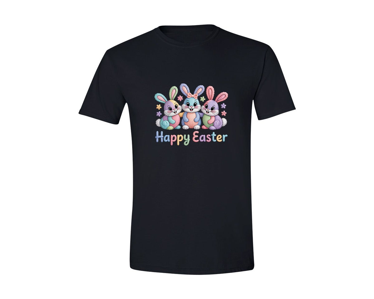 brand:Generic|color:Black|Faux Yarn Happy Easter Easter Bunny 8 Graphic T-Shirt