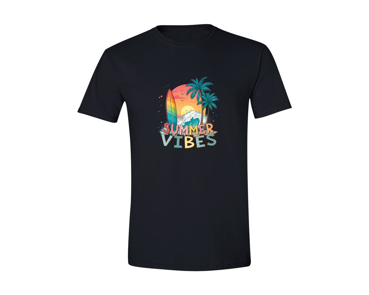 brand:Generic|color:Black|Summer Vibes Summer Beach Surf Graphic T-Shirt