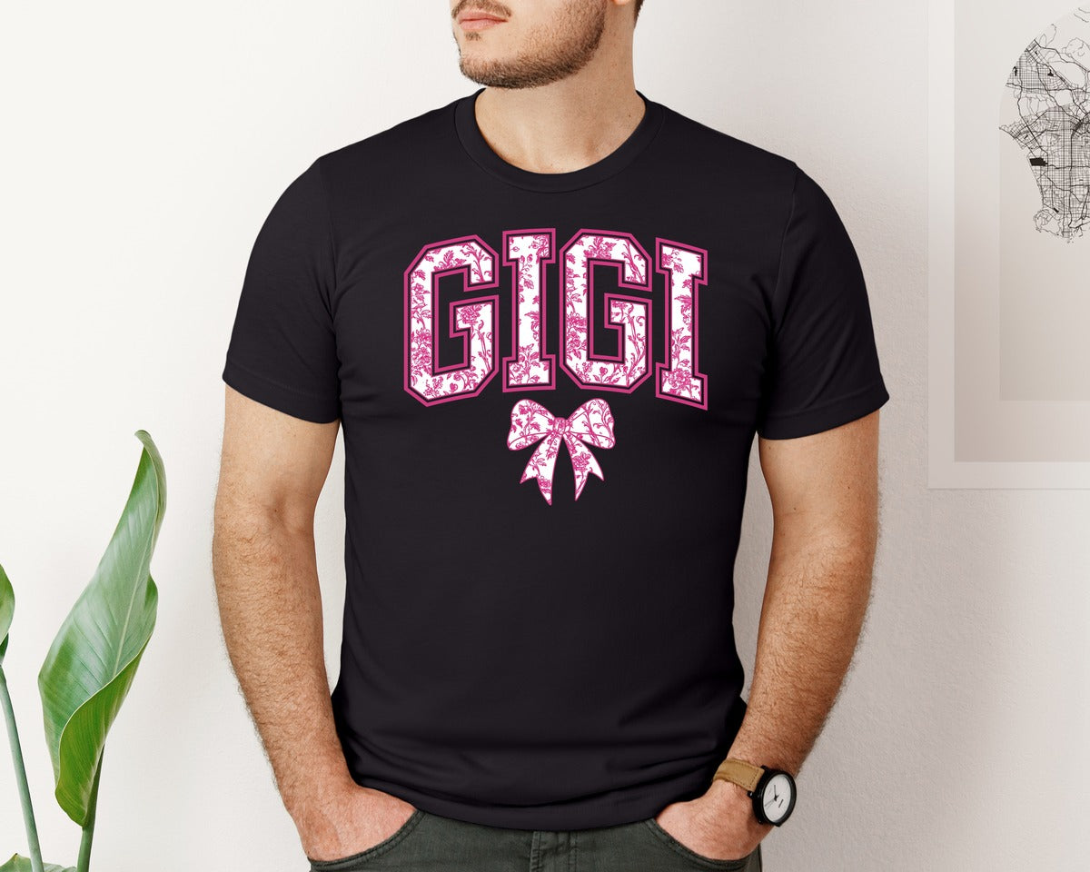 brand:Bella Canvas|color:Black|Gigi Chinoiserie Pink Coquette Bow Graphic T-Shirt