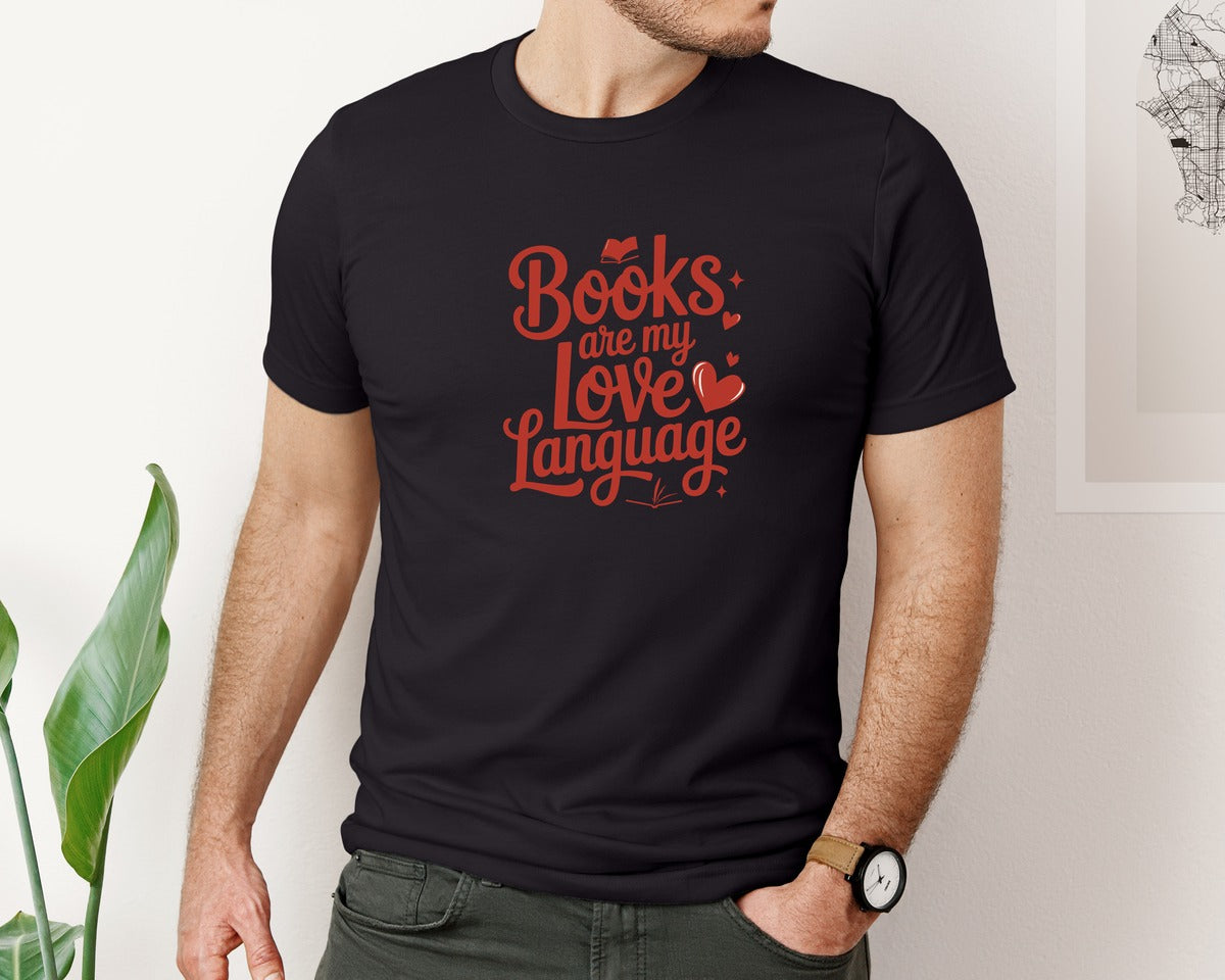 brand:Bella Canvas|color:Black|Books Are My Love Language F09F939A2 Graphic T-Shirt