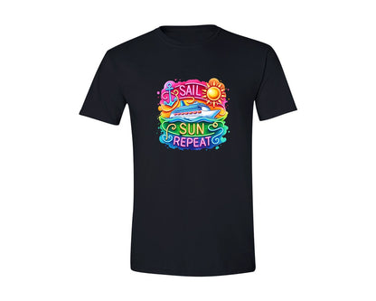 brand:Generic|color:Black|Neon Cruise Ship Sail Sun Repeat Graphic T-Shirt