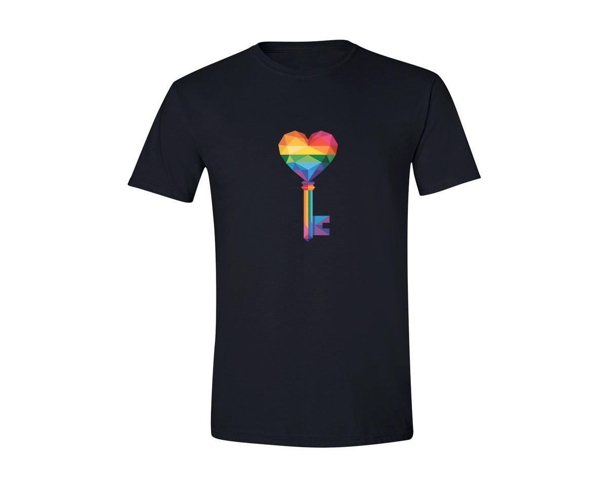 brand:Generic|color:Black|Rainbow Heart Key Lgbt Symbol Graphic T-Shirt