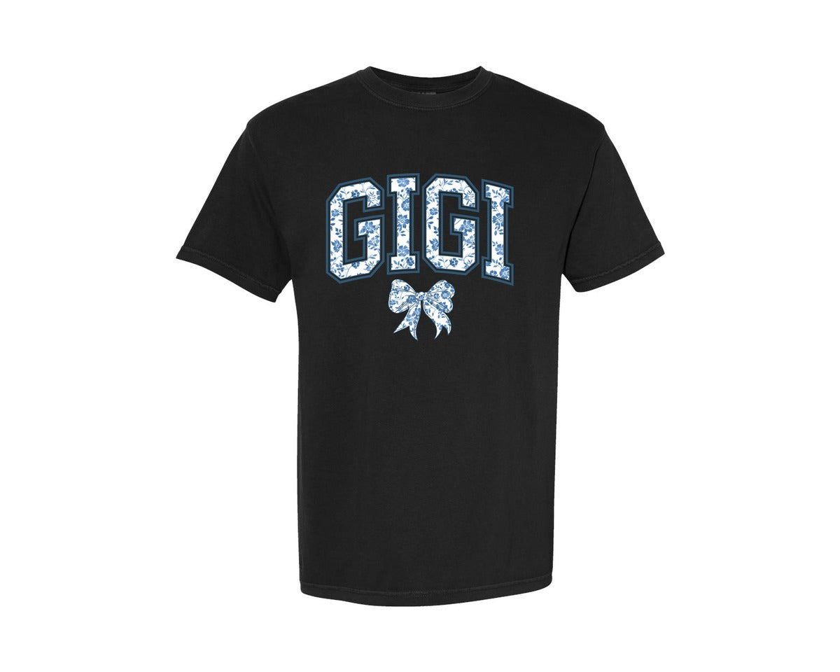 brand:Comfort Colors|color:Black|Gigi Chinoiserie Blue Coquette Bow Graphic T-Shirt