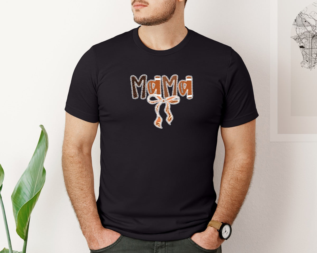 brand:Bella Canvas|color:Black|Football Mama Lace Football Bow Graphic T-Shirt