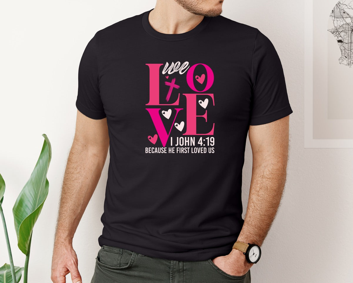 brand:Bella Canvas|color:Black|Christian Love Valentines Bible Graphic T-Shirt