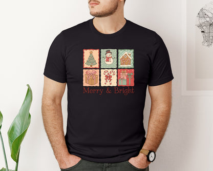 brand:Bella Canvas|color:Black|Floral Preppy Christmas Tree Bow 5 Graphic T-Shirt