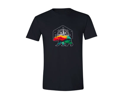 brand:Generic|color:Black|Hiker Outdoor Nature Bear Compass Graphic T-Shirt