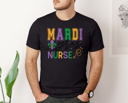 brand:Bella Canvas|color:Black|Mardi Gras Mardi Gras Nurse Graphic T-Shirt