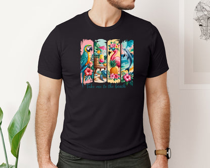 brand:Bella Canvas|color:Black|Take Me Beach Tropical Animals Dtf Graphic T-Shirt