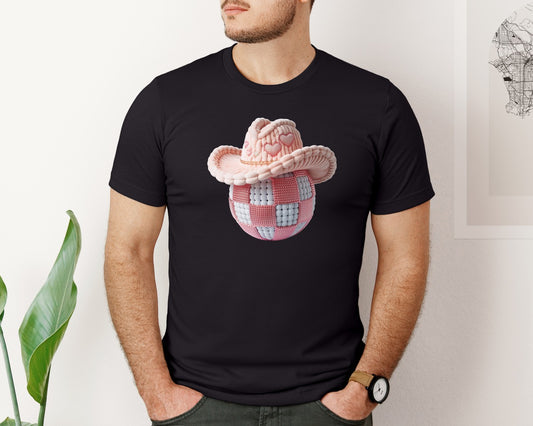 Patchwork Howdy Valentine Hat Design Graphic T-Shirt